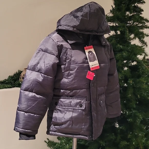 New With Tags DKNY Boys coat, size medium 10/12, dark grey - Picture 2 of 12